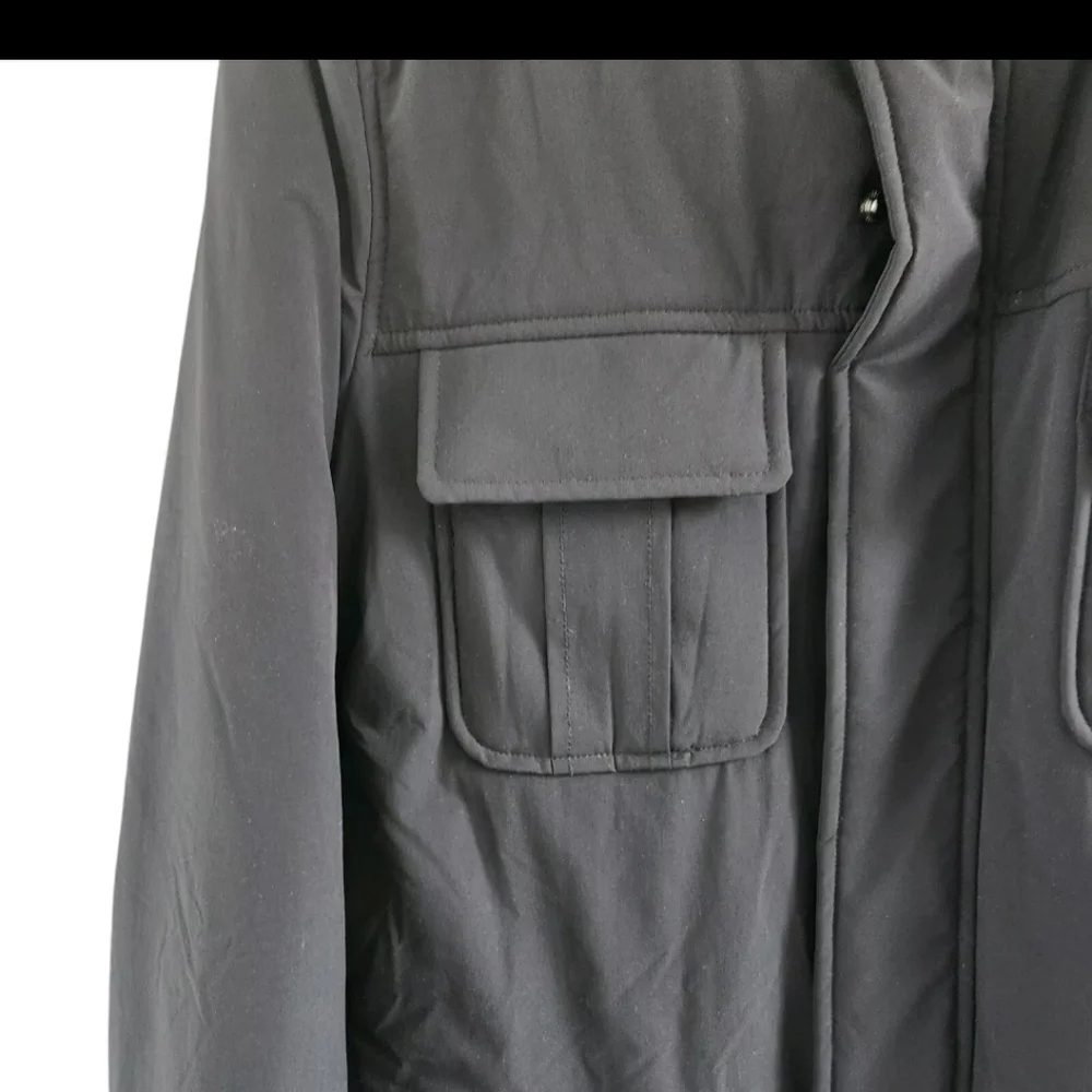 Tumi Mens Size Medium Reversible Wool Nylon Coat Jacket Overcoat Black Gray - Picture 3 of 13
